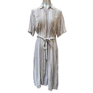 NWT Banana Republic Pleated Linen Blend Midi Shirt Dress Women's Size Medium